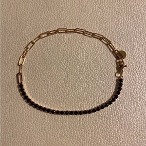 Paper Clip Chain Black CZ Tennis Bracelet 14K Gold Plated